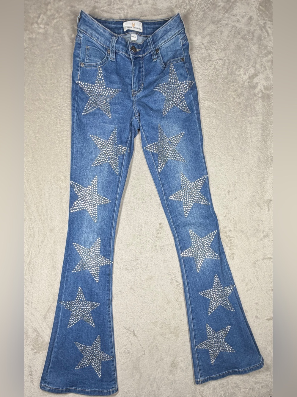 Austin Landing Women’s Star Embellished Rhinestone Flare Denim Blue Jeans 23